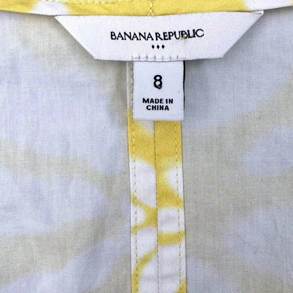 Banana Republic Floral Puff Sleeve Top Yellow White Size 8 V-Neck‎ Crop Blouse